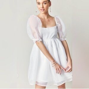 Francesca's Collections White Puff-Sleeve Square Neck Mini Dress